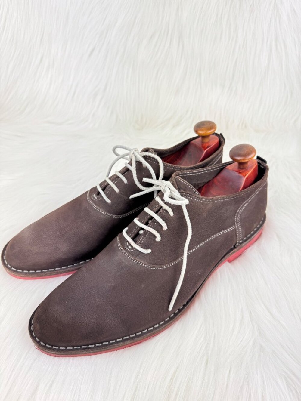 Men's Heschung 1934 Veritable Cousu Suede Oxford Shoes Brown Red Sole US 11.5